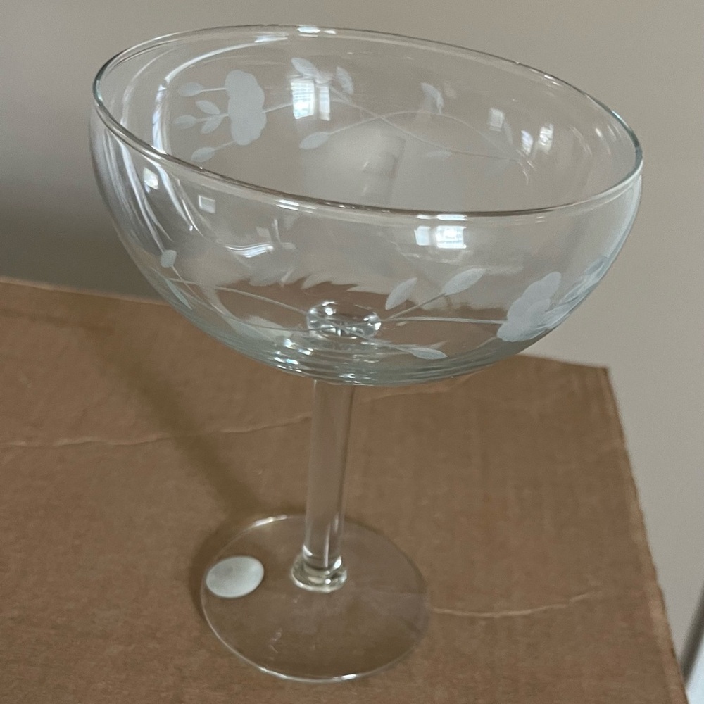Princess House Clear Floral Etched Glass Coupe